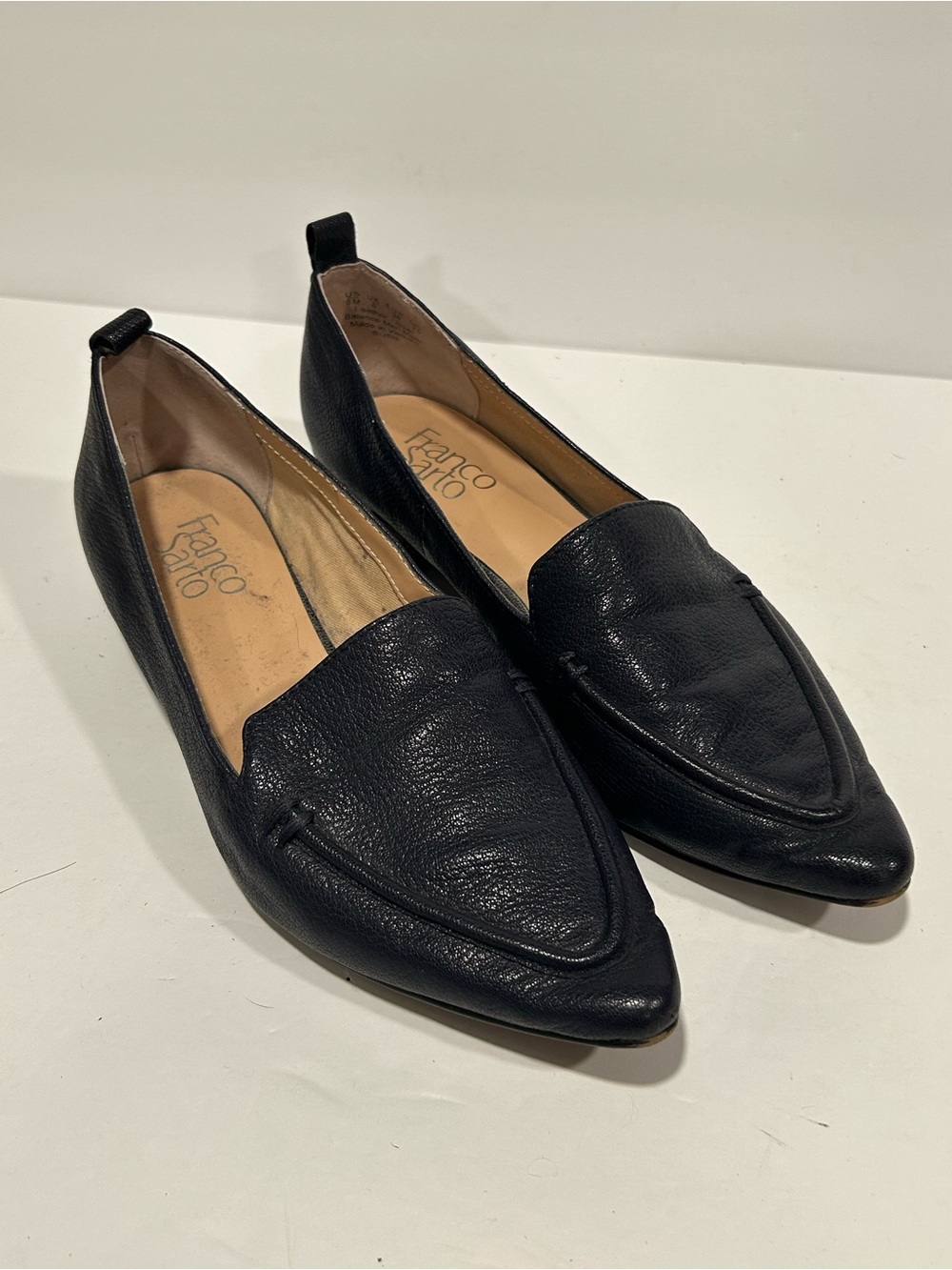 Franco Sarto Susie Black Leather Pointed Toe Loafers Flats Women's Size 8M